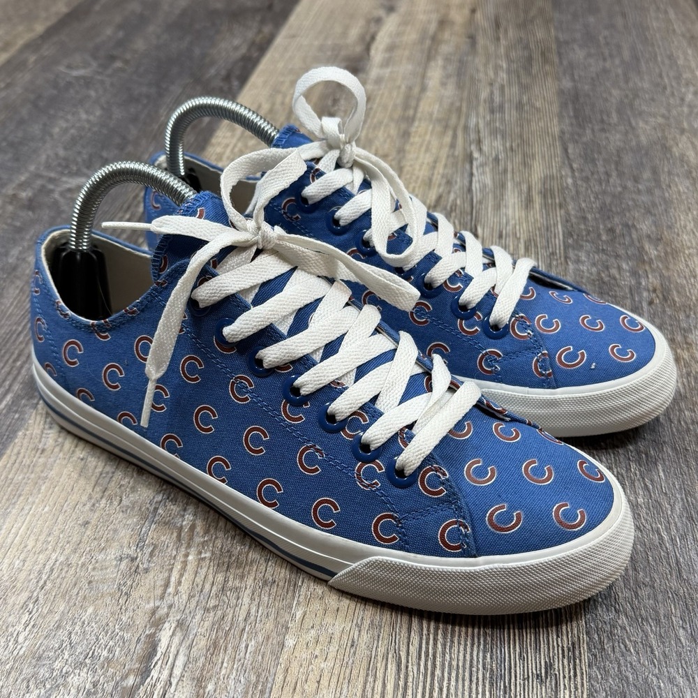 Chicago Cubs Shoes Row One Canvas Victory Sneakers Blue All-Over Logo M8‎ / W9.5